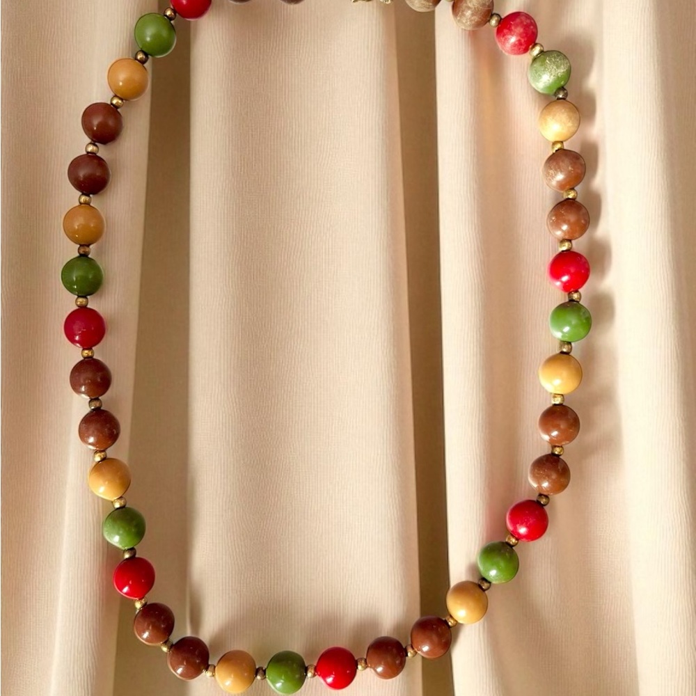 Vintage Multicolor Wood Beaded‎ Necklace